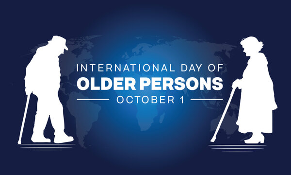 International Day of Older Persons design. It features silhouette of an old man and an old woman. Vector illustration