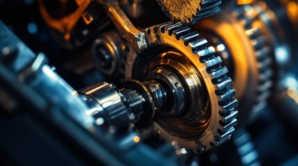 Close-up of Interlocking Gears in a Mechanical System