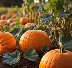Obraz premium Pumpkin in the garden, countryside idyllic autumn aesthetic