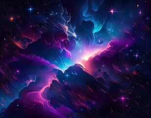 Dark Cosmic Nebula Illustration Abstract Space Scene with Ethereal Stars and Deep Galactic Background