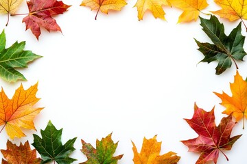 Autumn Maple Leaves Flat Lay White Background created with Generative AI