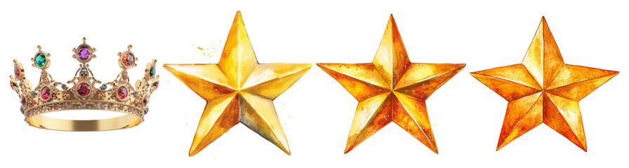 Golden Crown and Three Stars Illustration