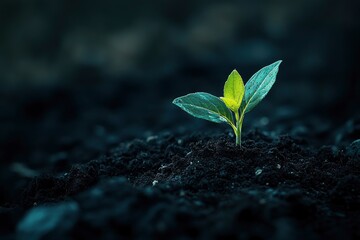 Young plant springing up out of the soil with generative ai