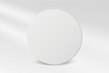 Empty white circle and window light blur on white wall, round empty 3d template for product presentation