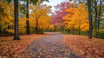 Naklejka premium Beautiful yellow red and orange leaves in an autumn park 