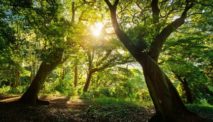 Obraz premium The trees are full of leaves and the sunlight is shining through the trees