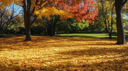 Beautiful yellow red and orange leaves in an autumn park 
