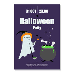 Fototapeta premium Vertical banner for Halloween party. Vector graphics. Flat style.