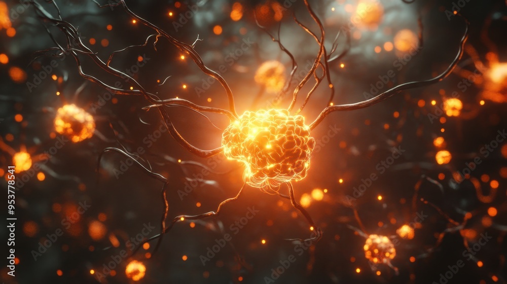 Fototapete synapses firing in an intricate network of interconnected neurons, showcasing brain activity. copy t