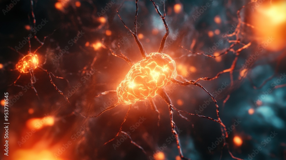 Fototapete synapses firing in an intricate network of interconnected neurons, showcasing brain activity. copy t
