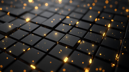 Obraz premium with a dark geometric backdrop, enriched with gold and black squares and rectangles, a statemen