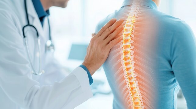 A healthcare professional examines a patient's spine, emphasizing the importance of spinal health and treatment.