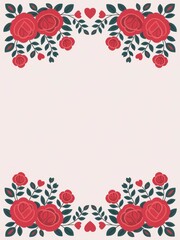 Red roses frame. Romantic floral frame with red roses and hearts, perfect for invitations, cards or banners.