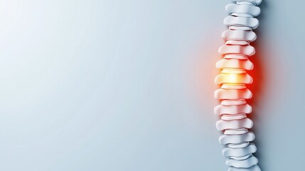 Close-up of a human spine highlighting pain with glowing red areas, symbolizing back issues and healthcare concepts.
