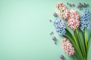 Pastel Hyacinths on a Mint Background