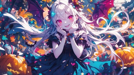 Fototapeta premium ハロウィンのコスプレをしたアニメ調の美少女