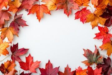 Autumn Maple Leaves Flat Lay White Background created with Generative AI