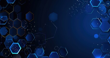 A visually appealing abstract background featuring hexagonal shapes and a dark blue color palette, ideal for digital designs.