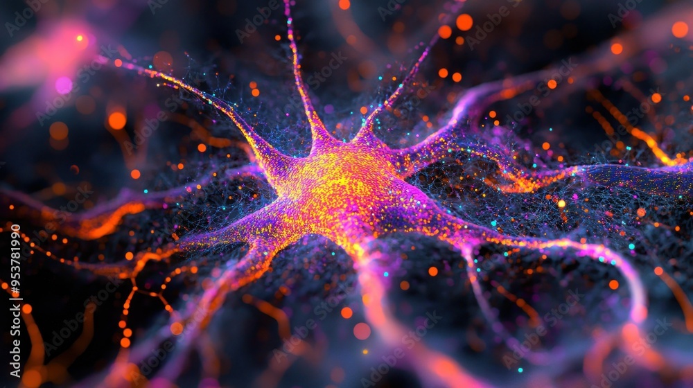 Poster abstract neuron with glowing connections