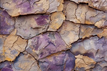 Fototapeta premium Textured background of rough uneven surface of brown and purple stone wall with cracks