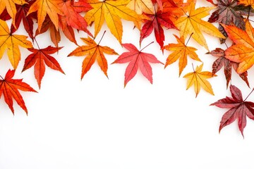 Fototapeta premium Autumn Maple Leaves Flat Lay White Background created with Generative AI