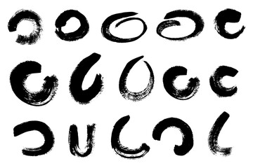 Collection of vector paint brush stroke, ink splatter, grunge line and artistic design elements. Dirty overlay, watercolor splash, black silhouette.