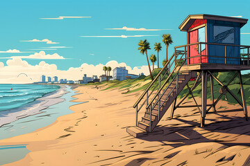 Obraz premium illustrated pop art style beach, beach illustration, illustrated beach