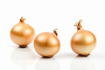 Fototapeta premium three onions are shown on a white surface with a white background 