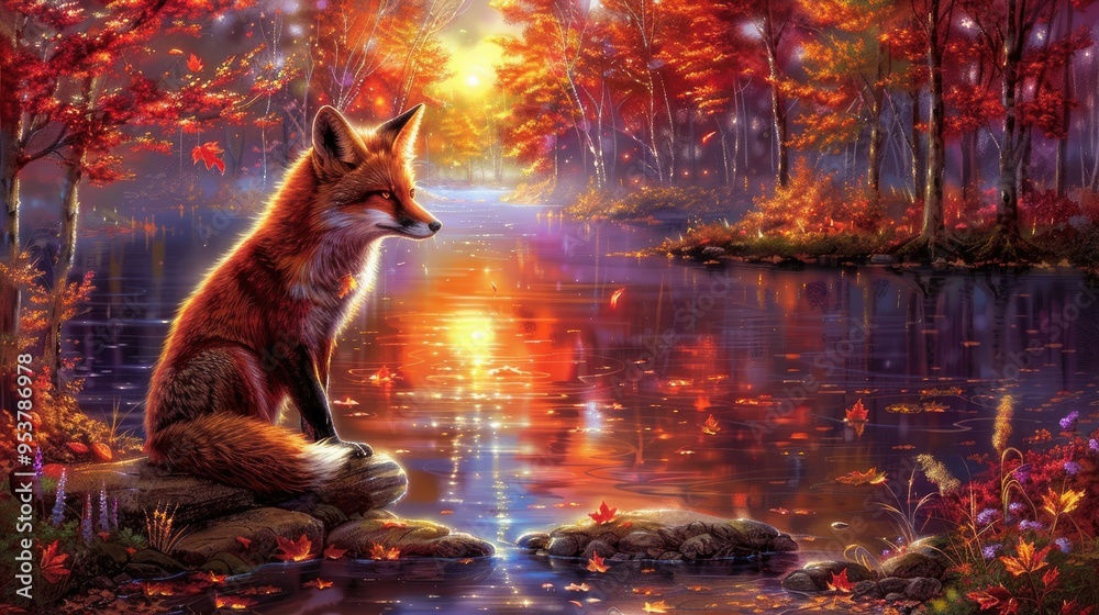 Wall mural A red fox 