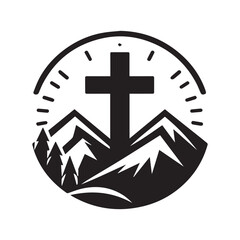 Fototapeta premium cross in the mountain logo simple vector 