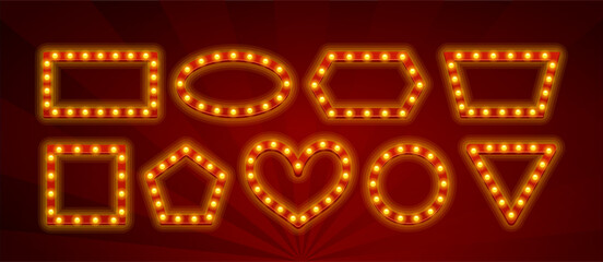 Vibrant Retro Style Frames With Glowing Light Bulbs Displayed On A Rich Red Background Creating Nostalgic Visual