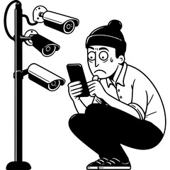 Man Under Surveillance Using Smartphone.