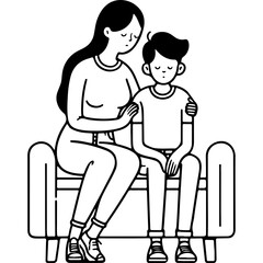 Mother comforting her sad son.