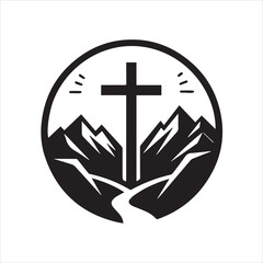cross in the mountain logo simple vector	