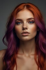 Fototapeta premium glowing skin concept, portrait of young woman with vibrant hair color