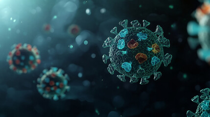 A close up of a virus with a pinkish hue