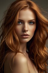 Fototapeta premium Golden Glow Sensual Woman in Tan vibrant hair color