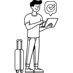 Happy Traveler with Checkmark on Tablet.