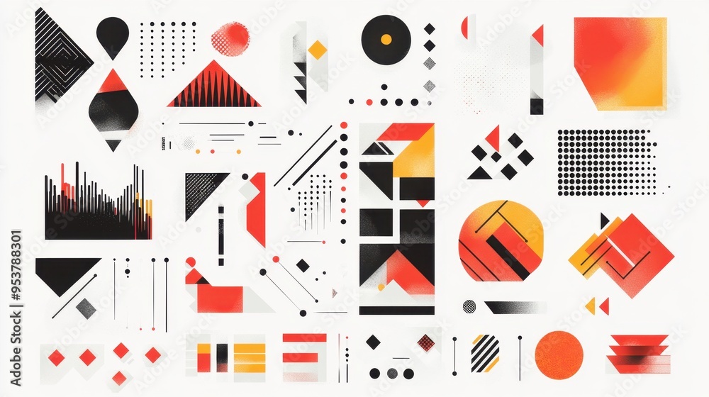 Fototapete a vector set collection of geometric shapes and abstract designs, ideal for use in modern graphic de