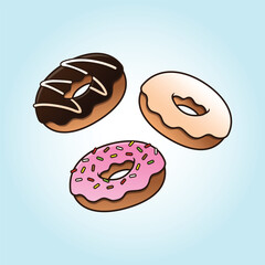 Donuts with various toppings. food vector flat design cartoon illustration