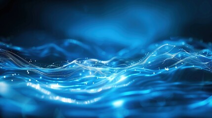 A mesmerizing abstract representation of flowing blue waves with sparkling light effects, evoking a sense of tranquility.