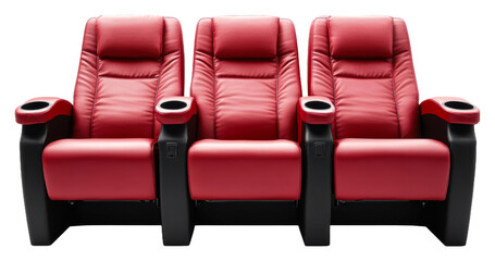 Comfortable red reclining chairs for home theaters isolated on transparent background