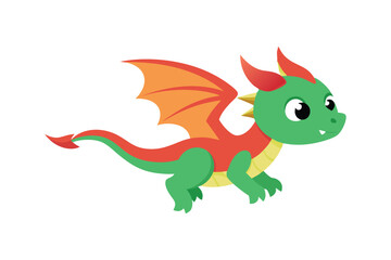 Cute cartoon baby dragon flaying vector artwork illustration