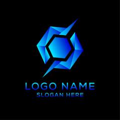 Abstract hexagon tech logo vector. Creative geometric logo design concept.