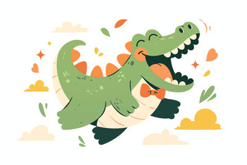 Cute cartoon vector style illustration of a happy smiling crocodile