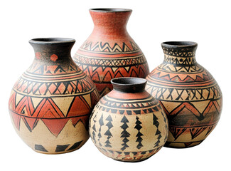 Intricate designs in traditional pottery isolated on transparent background