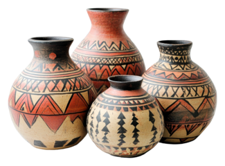 Intricate designs in traditional pottery isolated on transparent background