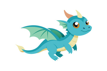 Cute cartoon baby dragon flaying vector artwork illustration