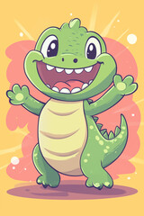 Cute cartoon vector style illustration of a happy smiling crocodile