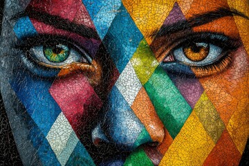Mosaic Portrait of a Woman's Face with Two Eyes